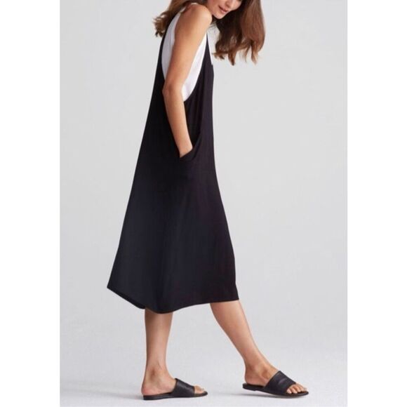 Eileen Fisher A-line midi jersey Jumper Dress sz L Lagenlook pockets layered - Picture 11 of 12